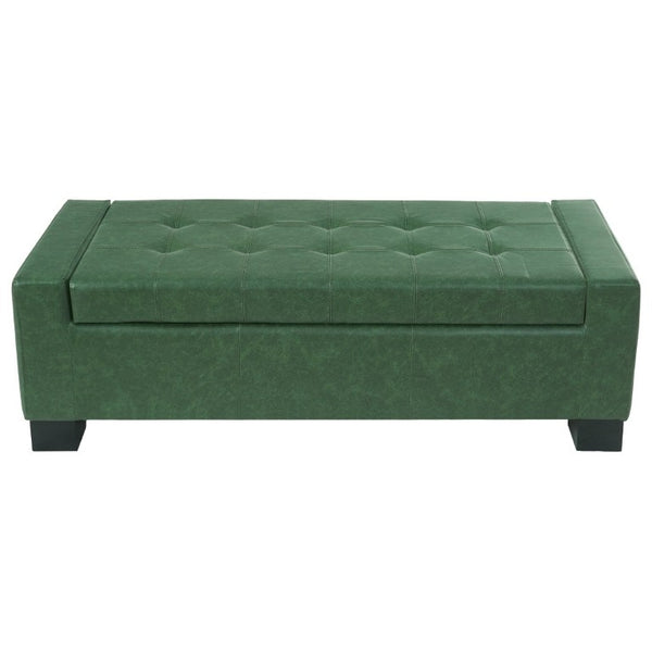 English Elm Green Button Tufted Storage Bench PU Upholstered Footrest with Rubberwood Legs Bedroom N779P458170P