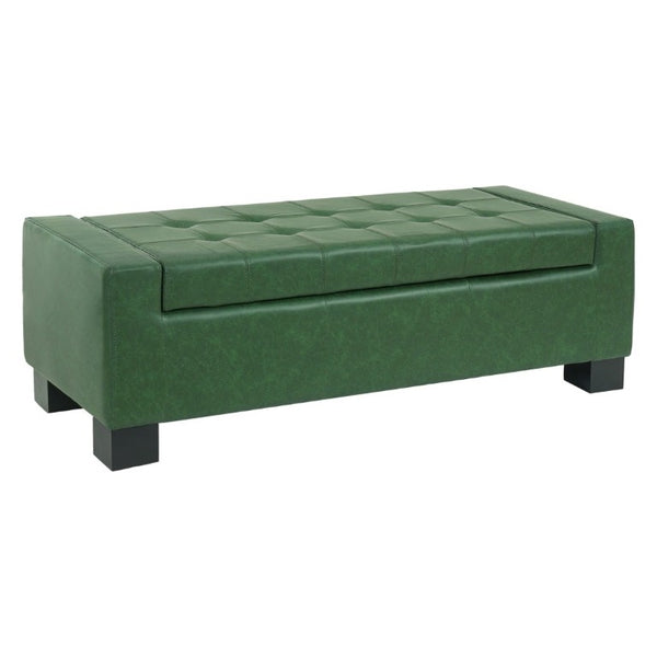 English Elm Green Button Tufted Storage Bench PU Upholstered Footrest with Rubberwood Legs Bedroom N779P458170P
