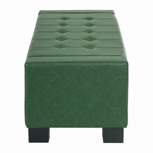 English Elm Green Button Tufted Storage Bench PU Upholstered Footrest with Rubberwood Legs Bedroom N779P458170P