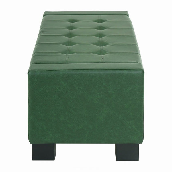 English Elm Green Button Tufted Storage Bench PU Upholstered Footrest with Rubberwood Legs Bedroom N779P458170P