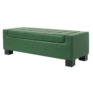 English Elm Green Button Tufted Storage Bench PU Upholstered Footrest with Rubberwood Legs Bedroom N779P458170P