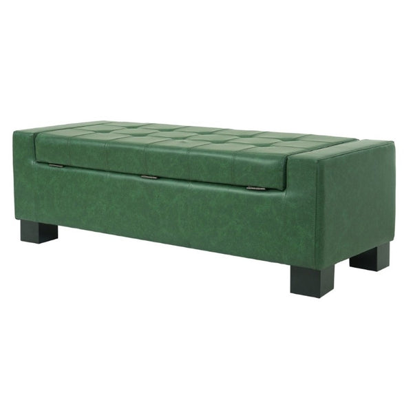 English Elm Green Button Tufted Storage Bench PU Upholstered Footrest with Rubberwood Legs Bedroom N779P458170P