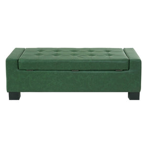 English Elm Green Button Tufted Storage Bench PU Upholstered Footrest with Rubberwood Legs Bedroom N779P458170P