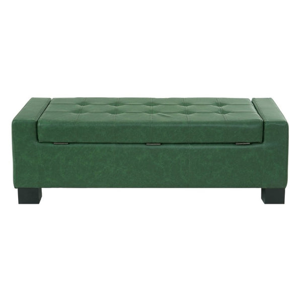 English Elm Green Button Tufted Storage Bench PU Upholstered Footrest with Rubberwood Legs Bedroom N779P458170P