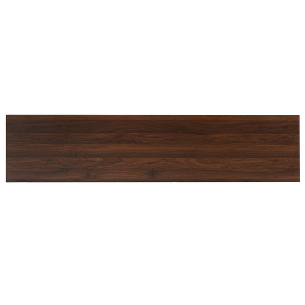English Elm Modern Two-Tone Walnut and Blue 67 Inch TV Stand with Glass Doors Drawers Shelves N779P458843B_N779P458844B