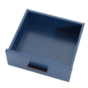 English Elm Modern Two-Tone Walnut and Blue 67 Inch TV Stand with Glass Doors Drawers Shelves N779P458843B_N779P458844B