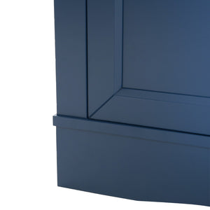 English Elm Modern Two-Tone Walnut and Blue 67 Inch TV Stand with Glass Doors Drawers Shelves N779P458843B_N779P458844B