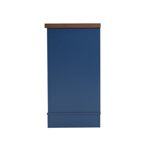 English Elm Modern Two-Tone Walnut and Blue 67 Inch TV Stand with Glass Doors Drawers Shelves N779P458843B_N779P458844B