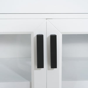 English Elm Modern Two Tone Walnut and White TV Console with Glass Doors Storage Drawers N779P458843W_N779P458844W