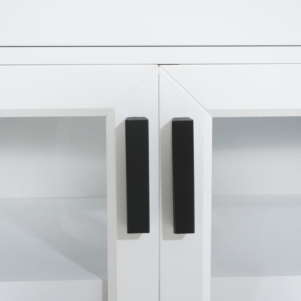 English Elm Modern Two Tone Walnut and White TV Console with Glass Doors Storage Drawers N779P458843W_N779P458844W