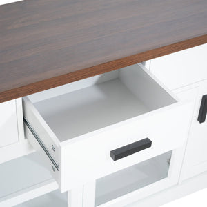 English Elm Modern Two Tone Walnut and White TV Console with Glass Doors Storage Drawers N779P458843W_N779P458844W