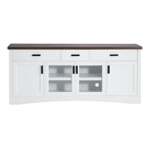 English Elm Modern Two Tone Walnut and White TV Console with Glass Doors Storage Drawers N779P458843W_N779P458844W