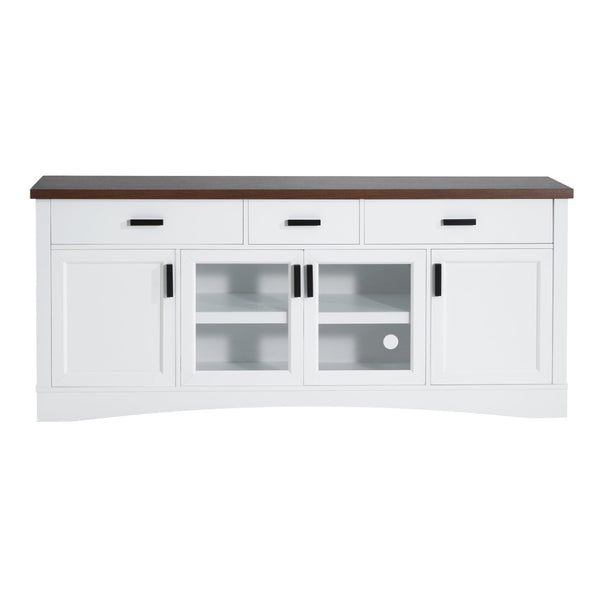 English Elm Modern Two Tone Walnut and White TV Console with Glass Doors Storage Drawers N779P458843W_N779P458844W
