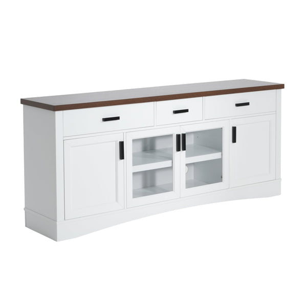 English Elm Modern Two Tone Walnut and White TV Console with Glass Doors Storage Drawers N779P458843W_N779P458844W