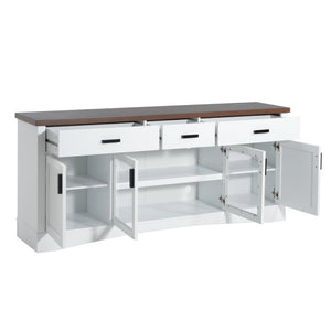 English Elm Modern Two Tone Walnut and White TV Console with Glass Doors Storage Drawers N779P458843W_N779P458844W