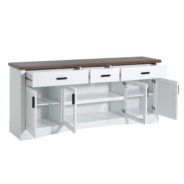 English Elm Modern Two Tone Walnut and White TV Console with Glass Doors Storage Drawers N779P458843W_N779P458844W