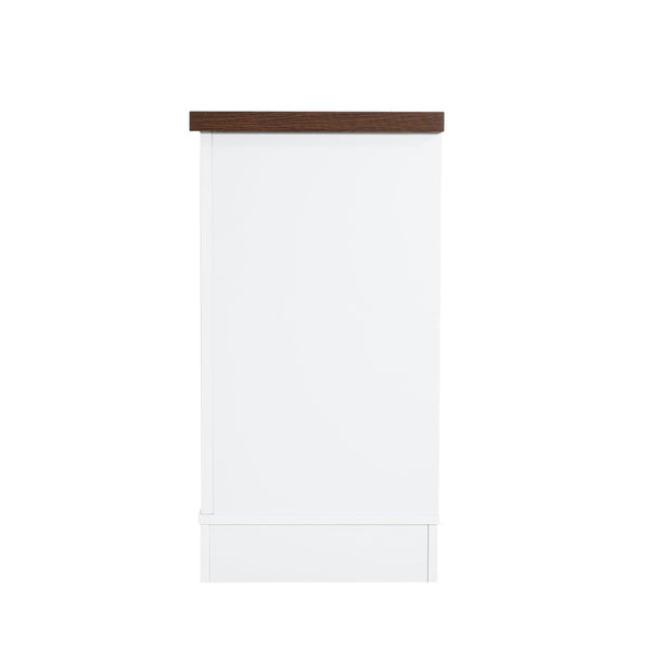 English Elm Modern Two Tone Walnut and White TV Console with Glass Doors Storage Drawers N779P458843W_N779P458844W