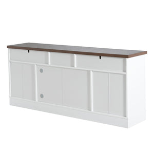 English Elm Modern Two Tone Walnut and White TV Console with Glass Doors Storage Drawers N779P458843W_N779P458844W