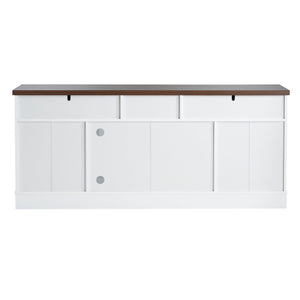 English Elm Modern Two Tone Walnut and White TV Console with Glass Doors Storage Drawers N779P458843W_N779P458844W