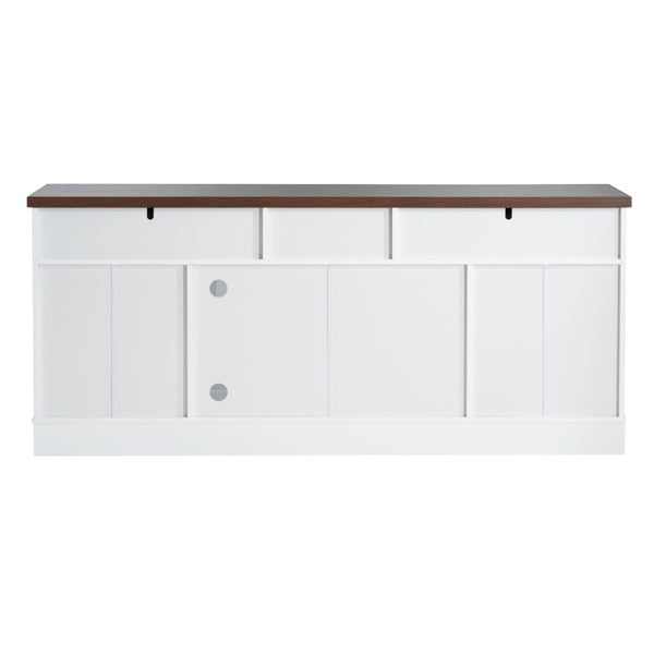 English Elm Modern Two Tone Walnut and White TV Console with Glass Doors Storage Drawers N779P458843W_N779P458844W