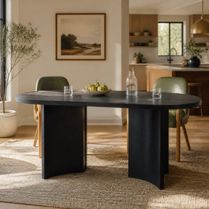 English Elm 65.35 Inch Black Oval MDF Dining Table Mid Century Sculptural Curved Legs Seats Four N779P467924B