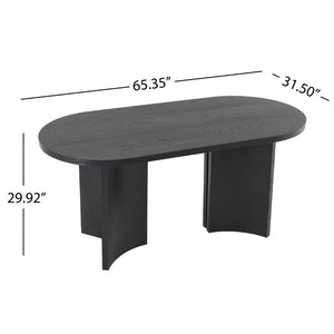 English Elm 65.35 Inch Black Oval MDF Dining Table Mid Century Sculptural Curved Legs Seats Four N779P467924B