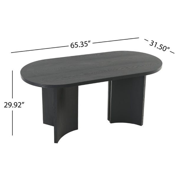 English Elm 65.35 Inch Black Oval MDF Dining Table Mid Century Sculptural Curved Legs Seats Four N779P467924B