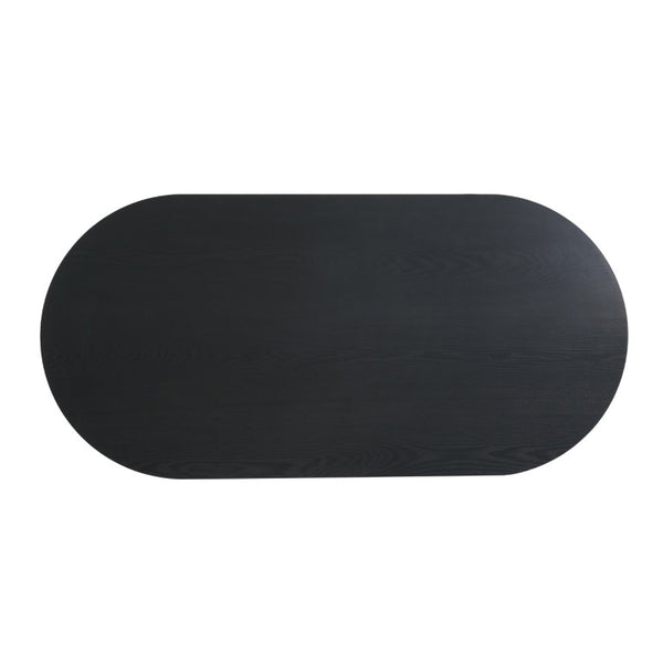 English Elm 65.35 Inch Black Oval MDF Dining Table Mid Century Sculptural Curved Legs Seats Four N779P467924B