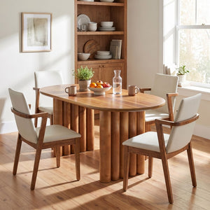English Elm 5-Piece Oval Dining Set with Sculptural Column Table and Walnut Arm Chairs in Beige 65.35 inches N779P467927B_N779P400898P-2