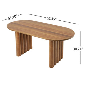 English Elm 5-Piece Oval Dining Set with Sculptural Column Table and Walnut Arm Chairs in Beige 65.35 inches N779P467927B_N779P400898P-2