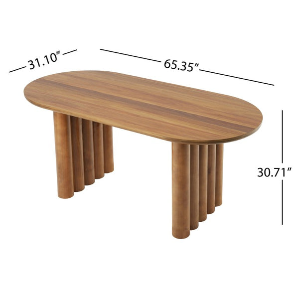 English Elm 5-Piece Oval Dining Set with Sculptural Column Table and Walnut Arm Chairs in Beige 65.35 inches N779P467927B_N779P400898P-2