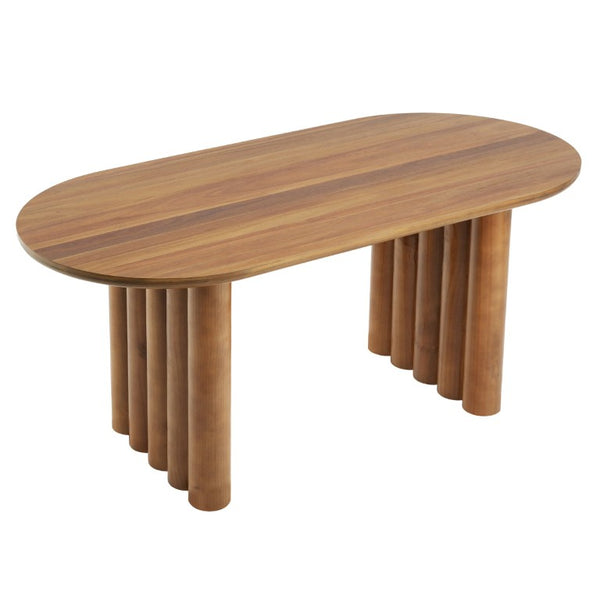 English Elm 5-Piece Oval Dining Set with Sculptural Column Table and Walnut Arm Chairs in Beige 65.35 inches N779P467927B_N779P400898P-2