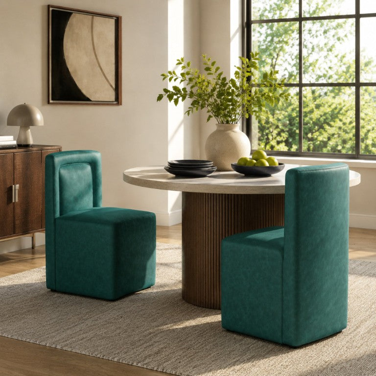 English Elm Set of 2 Sculptural PU Leather Dining Chairs with Lumbar Support for Modern Rooms N779P476589G