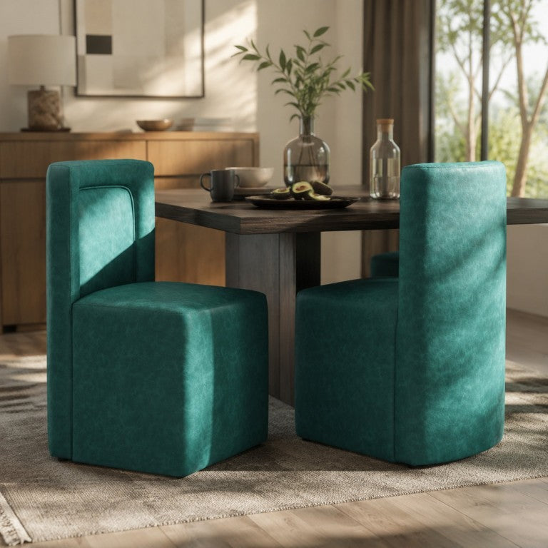 English Elm Set of 2 Sculptural PU Leather Dining Chairs with Lumbar Support for Modern Rooms N779P476589G