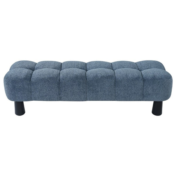 English Elm 62.6 Inch Boucle Tufted Bench Deep Blue Foam Seat Rubberwood Legs Bedroom Foot N779P476662B