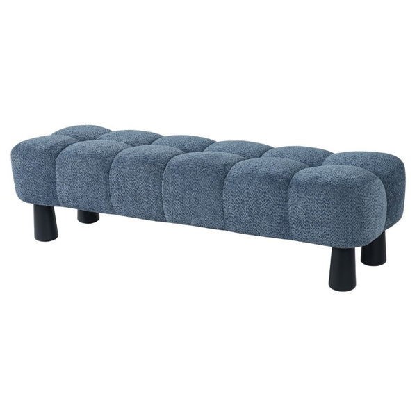 English Elm 62.6 Inch Boucle Tufted Bench Deep Blue Foam Seat Rubberwood Legs Bedroom Foot N779P476662B