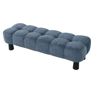 English Elm 62.6 Inch Boucle Tufted Bench Deep Blue Foam Seat Rubberwood Legs Bedroom Foot N779P476662B