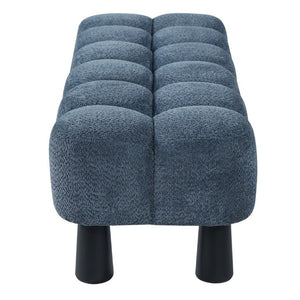 English Elm 62.6 Inch Boucle Tufted Bench Deep Blue Foam Seat Rubberwood Legs Bedroom Foot N779P476662B
