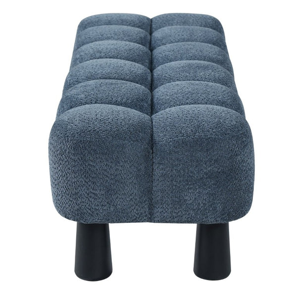 English Elm 62.6 Inch Boucle Tufted Bench Deep Blue Foam Seat Rubberwood Legs Bedroom Foot N779P476662B