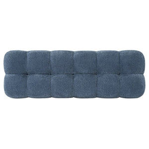 English Elm 62.6 Inch Boucle Tufted Bench Deep Blue Foam Seat Rubberwood Legs Bedroom Foot N779P476662B