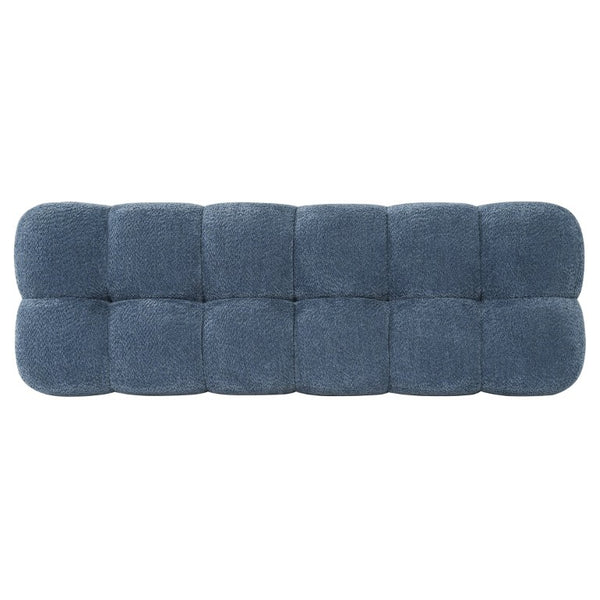 English Elm 62.6 Inch Boucle Tufted Bench Deep Blue Foam Seat Rubberwood Legs Bedroom Foot N779P476662B