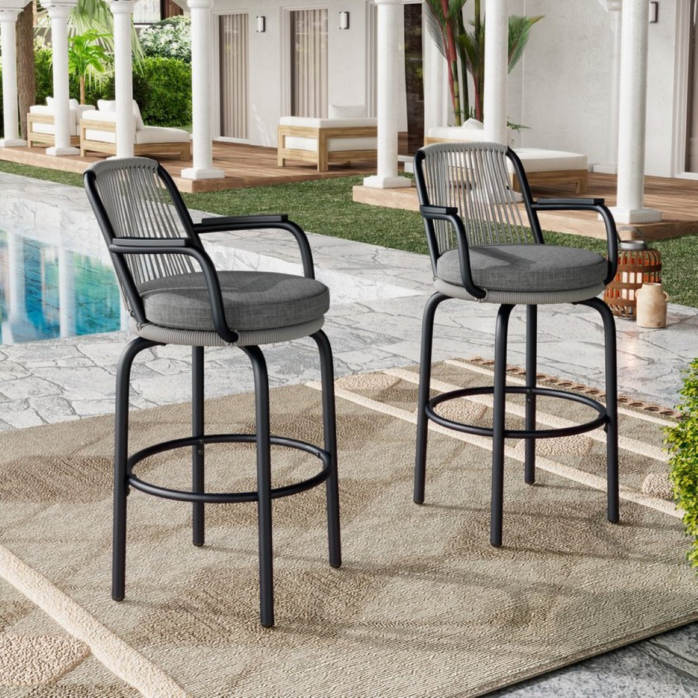 English Elm Outdoor Woven Pe Rattan Bar Stools Set of 2 with Arms for Patio Pool Island N780P199440B