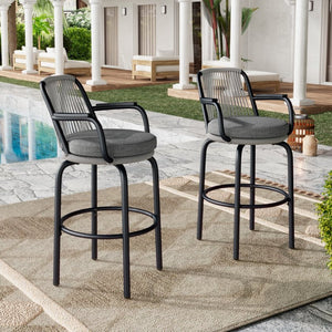 English Elm Outdoor Woven Pe Rattan Bar Stools Set of 2 with Arms for Patio Pool Island N780P199440B