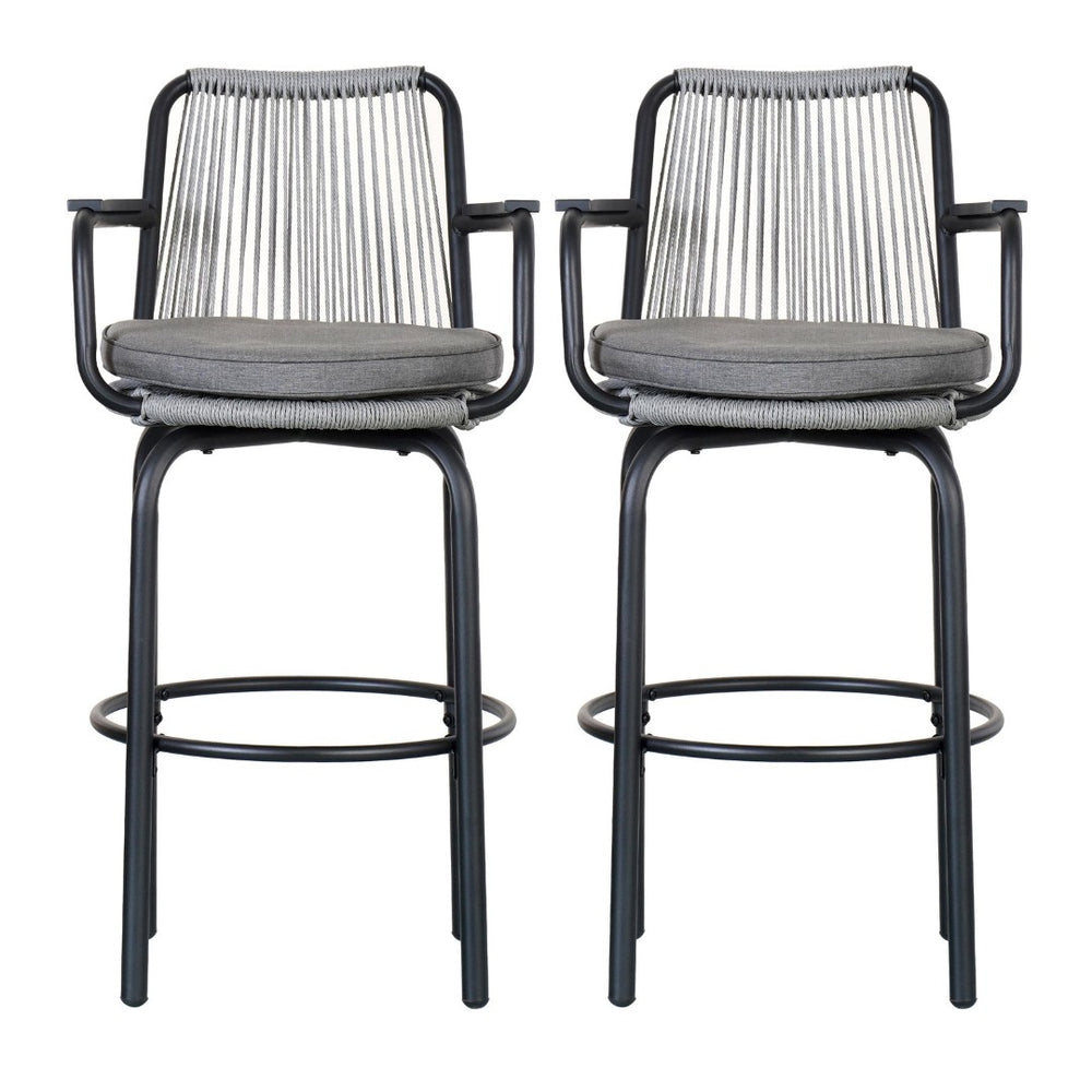 English Elm Outdoor Woven Pe Rattan Bar Stools Set of 2 with Arms for Patio Pool Island N780P199440B