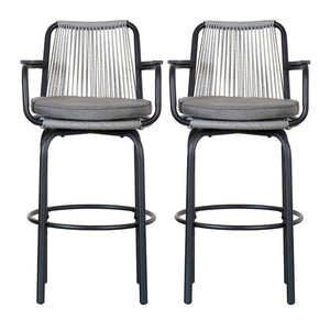 English Elm Outdoor Woven Pe Rattan Bar Stools Set of 2 with Arms for Patio Pool Island N780P199440B