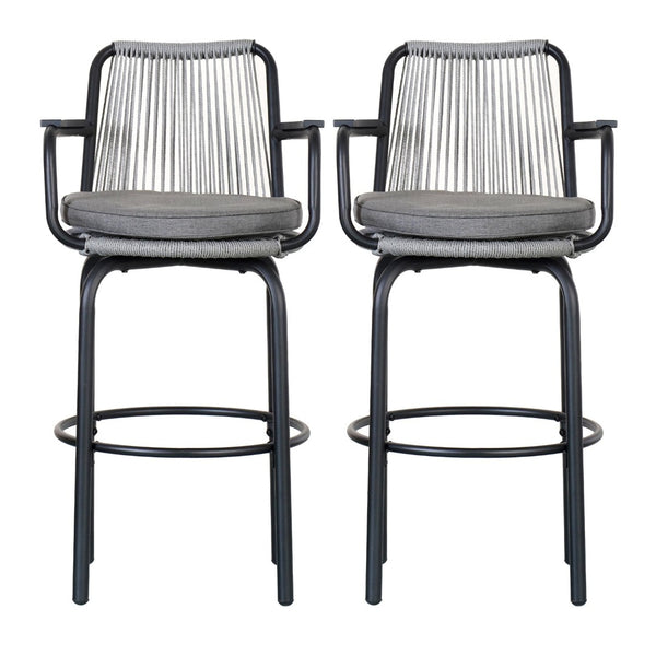 English Elm Outdoor Woven Pe Rattan Bar Stools Set of 2 with Arms for Patio Pool Island N780P199440B