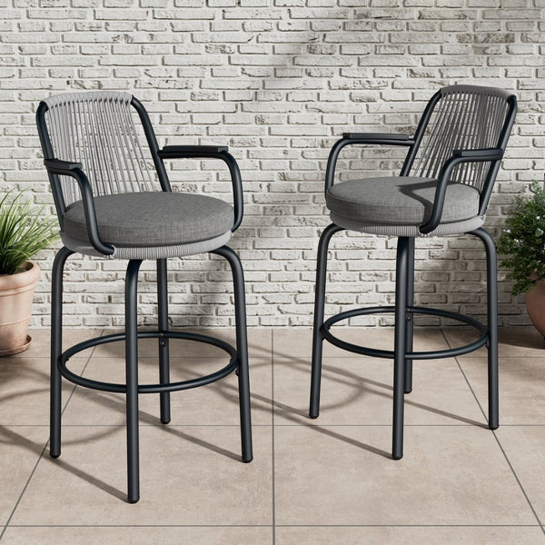 English Elm Outdoor Woven Pe Rattan Bar Stools Set of 2 with Arms for Patio Pool Island N780P199440B