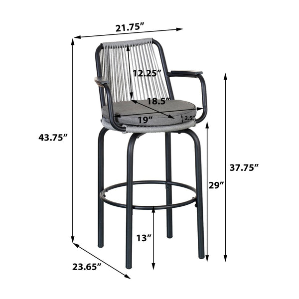 English Elm Outdoor Woven Pe Rattan Bar Stools Set of 2 with Arms for Patio Pool Island N780P199440B