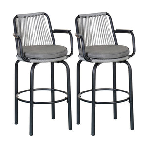 English Elm Outdoor Woven Pe Rattan Bar Stools Set of 2 with Arms for Patio Pool Island N780P199440B