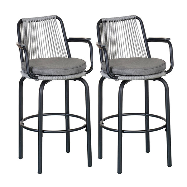 English Elm Outdoor Woven Pe Rattan Bar Stools Set of 2 with Arms for Patio Pool Island N780P199440B